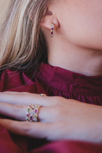 Boucles d’oreilles pendantes en forme de goutte, pierres multicolores