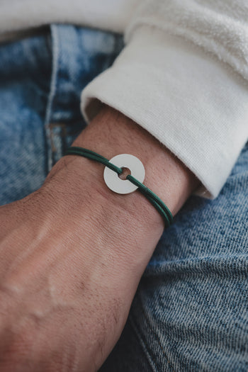 Bracelet La Cible en argent 925, cible ronde et cordon paracorde kaki